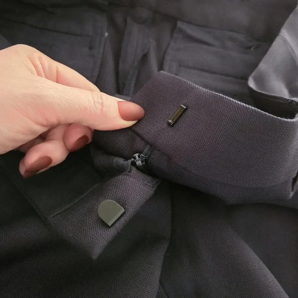 Tory Burch | Navy Blue Wool Center Press Stretch Trousers - small hole